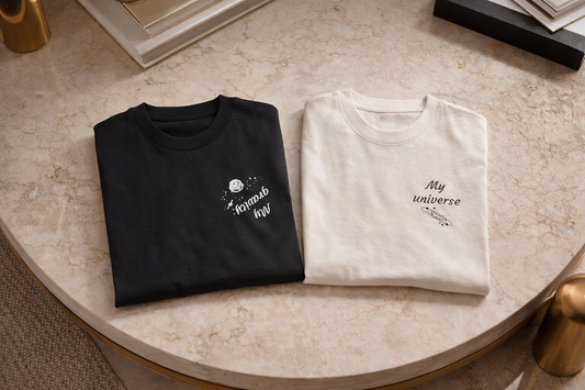 Premium Oversized Couple T-Shirts, Embroidered Design